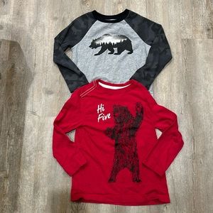 Boys bear long sleeve tees, size 6. Red Crazy 8’s brand size 5-6. Gray Gap 6/7.